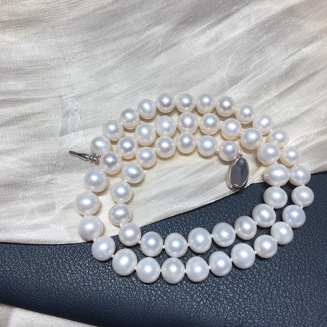 Elegant Women's White Round Pearl Necklace 8-9mm 9-10mm 10-11mm Real Pearls  Knotted Costume Jewelry Affordable Price