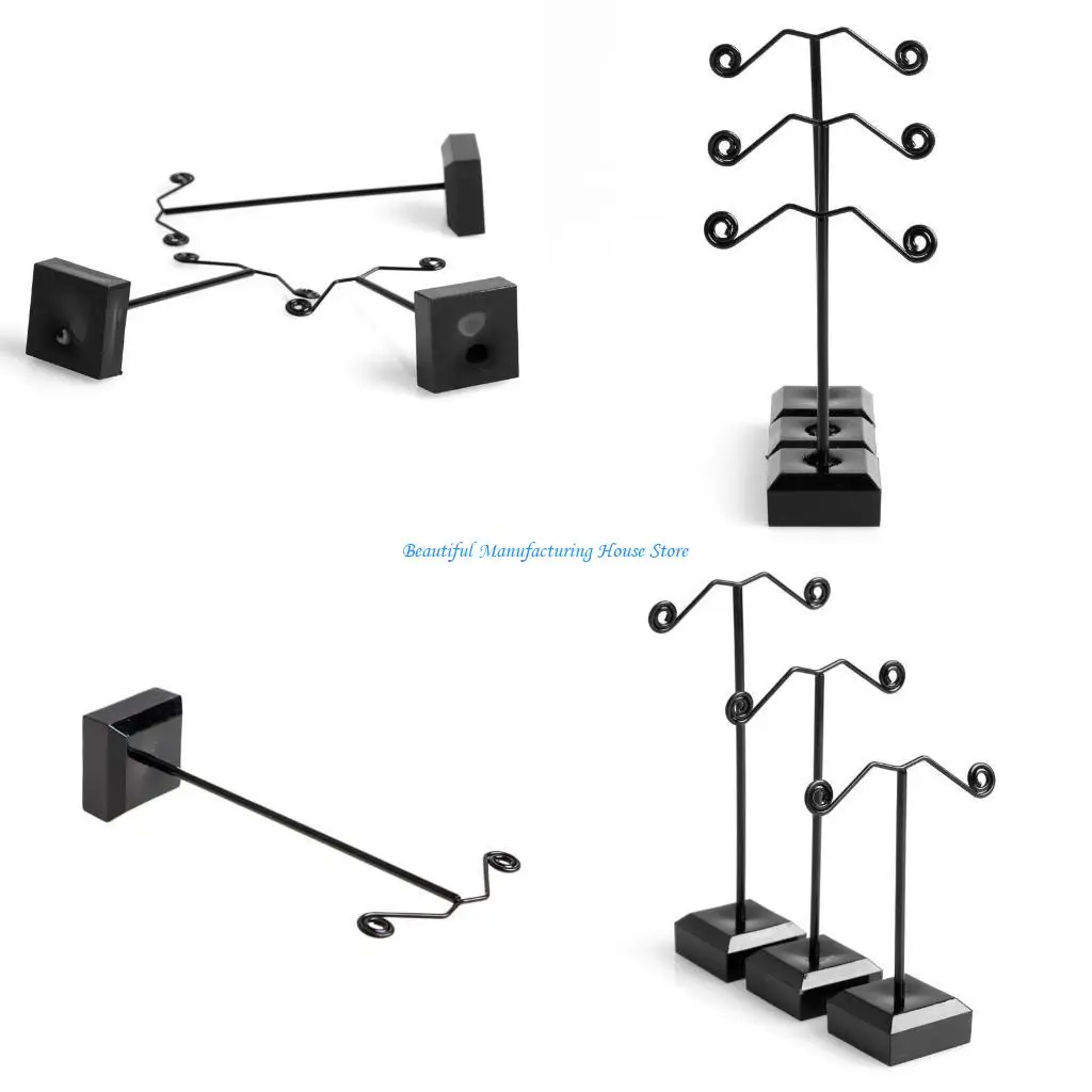 E56A 3Pieces Transparent Black Acrylic Earrings Stand Holder T-shape Ear Studs Display Rack Jewelry Tree Stand