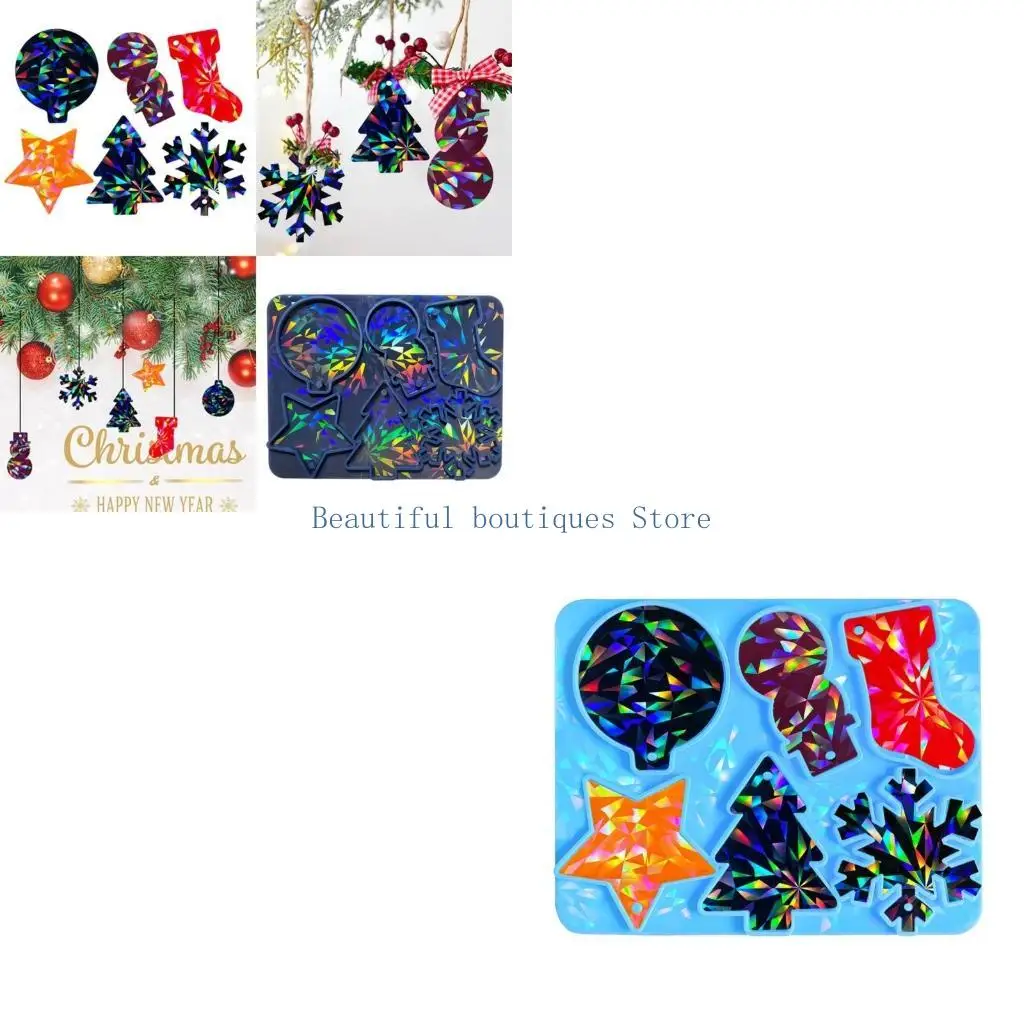 U4LF Snowflake Resin Molds Holographical Snowman Silicone Mold Rainbows Light Effect