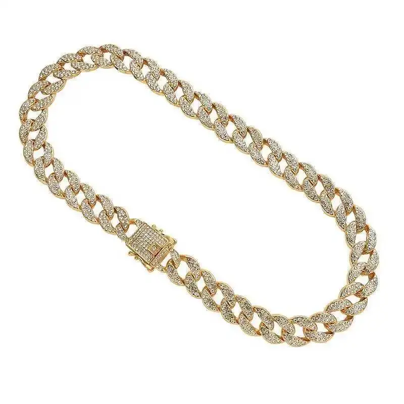 

Хип-хоп Iced Out Paved Rhinestones 15MM Полный Майами Бордюрная кубинская цепочка CZ Bling Рэперские ожерелья для мужчин Klejnot для мужчин Ювелирные изделия