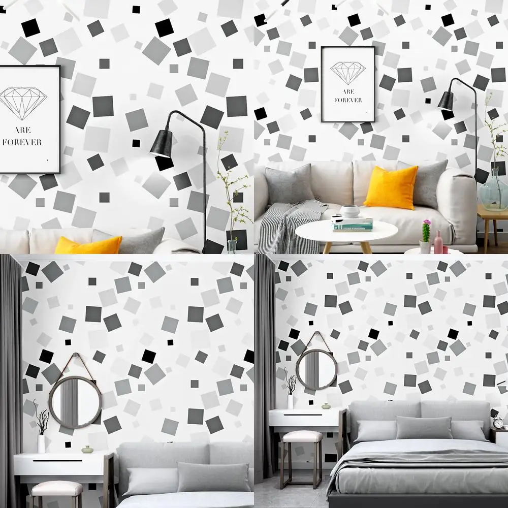 

Nordic Style Wallpaper Ins Background Black and White Checkered Geometric Pattern for Bedroom Living Room Modern Simple Hostel W