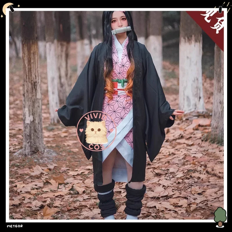 

Hot Demon Slayers Anime Kamado Nezuko Cosplay Costume for Women Adult Kisatsutai Uniform Wig Halloween Comic Con Party Outfit