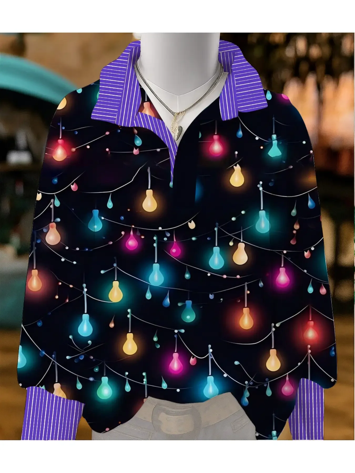 

Spring and Autumn Winter New Women's Stand up Collar Shirt Christmas Long Sleeve, Atmosphere Christmas Lights