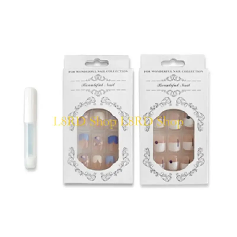 L8RD 24x uñas postizas con gradiente negro, prensa cuadrada para uñas, uñas acrílicas brillantes