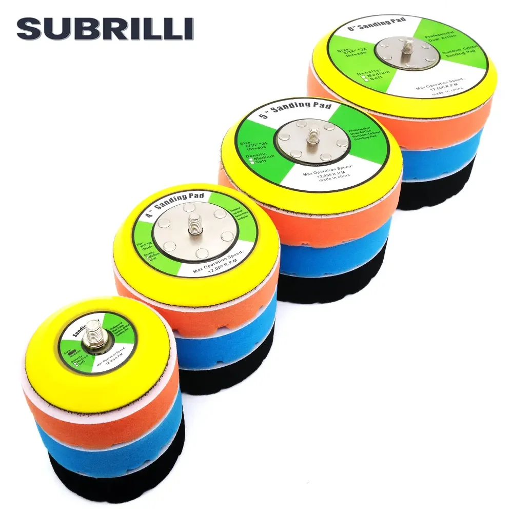 SUBRILLI 3/4/5/6/7 นิ้วรถผลิตภัณฑ์ขัดแว็กซ์ฟองน้ําล้อขัด Buffing Disc ชุด Backer วาง 5/16 "-24 T