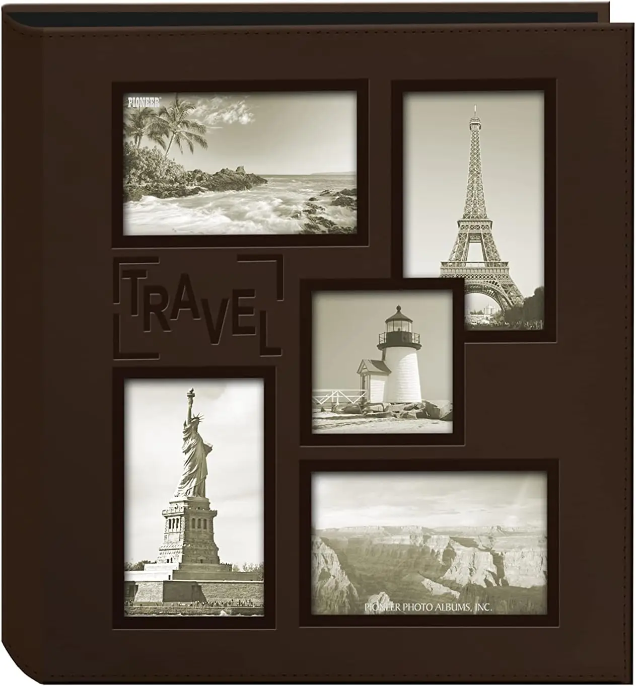 

Collage Frame Embossed Travel Photo Album, Brown 12x12 Inches
