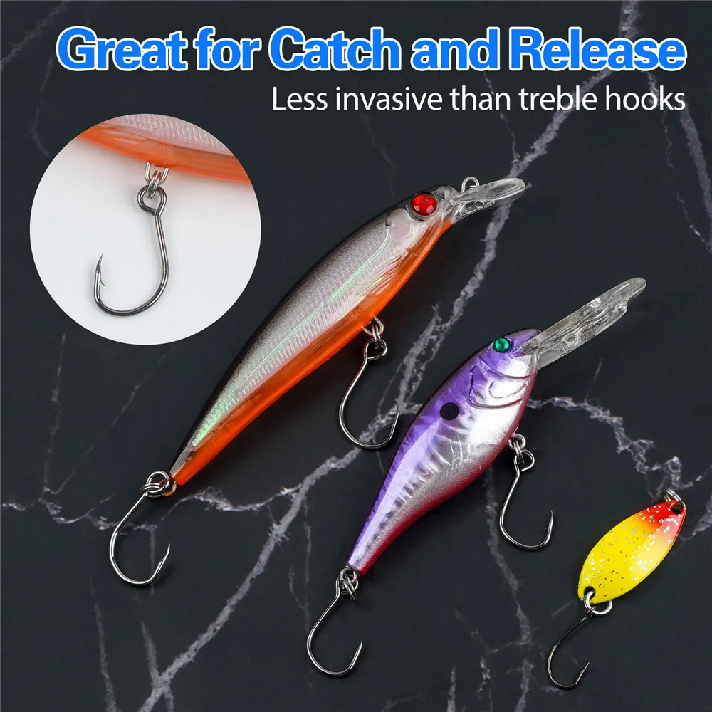 60Pcs  Inline Single Big eye Fishing Hooks for Spinner bait Large Eye Fishhooks for Bass Trout Blades fishing lure