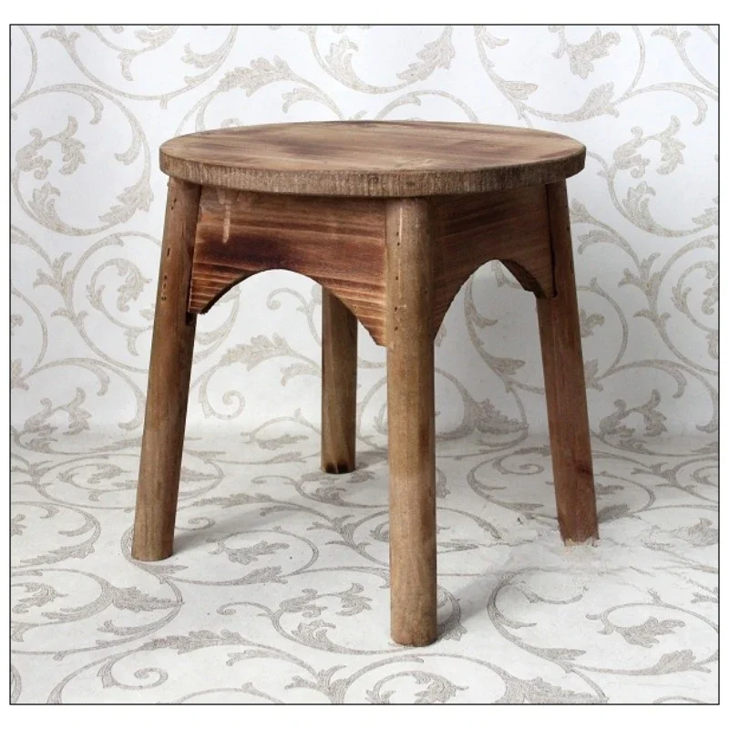 Shabby Chic Solid Wood Stool, Rustic Wooden Seat, Antique Home Furniture, Four-Legged Vintage Chair, Farmhouse Garden Stool