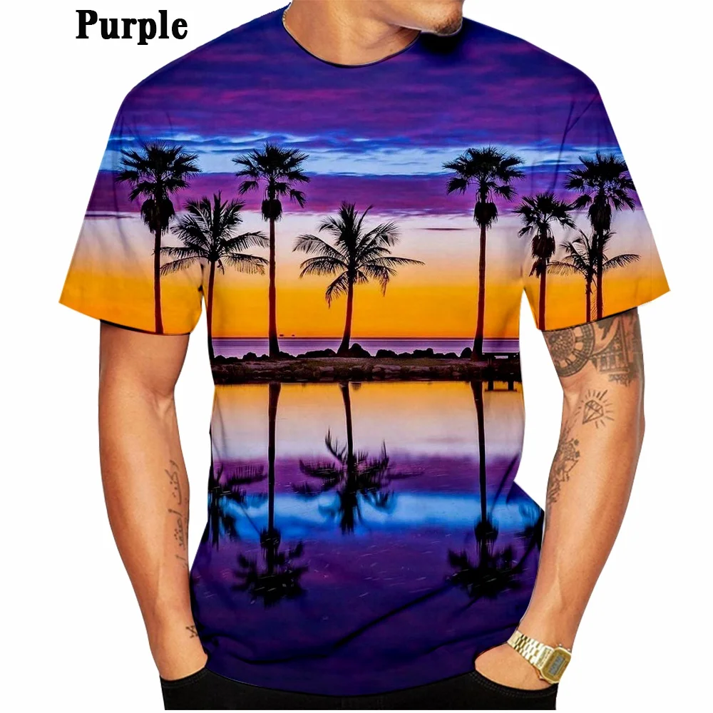 Hot Sale!Summer Women/Men\'s Couple Tops T Shirt Hawaiian 3d Print Palm Motif Unisex Top Shortsleeve T Shirt XS-5XL