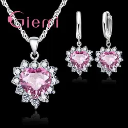 Love Heart Crystal Pendant 925 Sterling Silver Party Jewelry Sets Necklace Earrings For Women Valentine Gifts