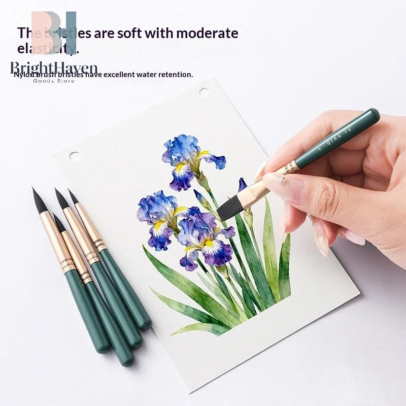 Pinceaux à peinture multifonctionnels en Nylon, 6 pièces, pinceau à aquarelle, Mini pinceau vert frais pour étudiants, peinture artistique, fournitures scolaires et de bureau
