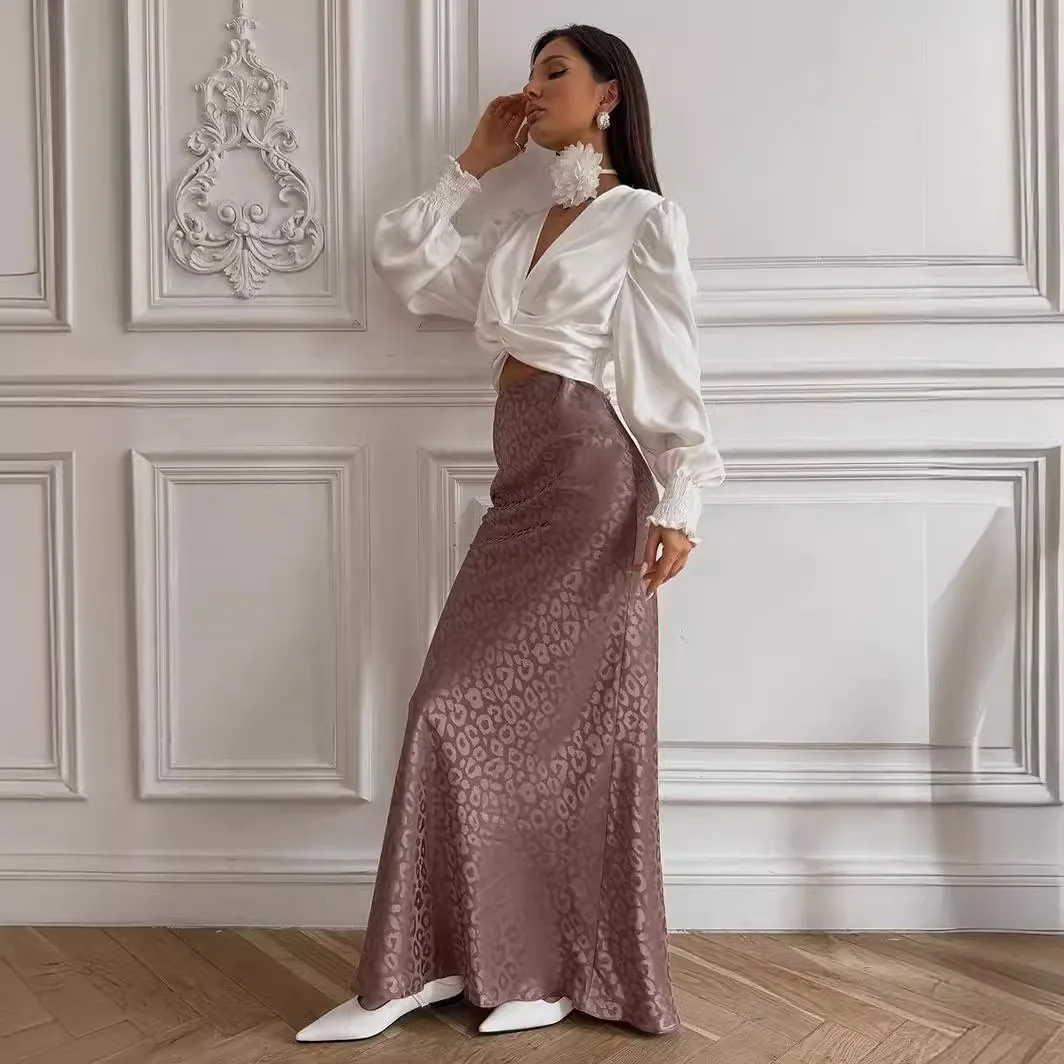 Summer Jacquard Leopard Pattern Skirt European and American Hip Wrapping Jacquard Leopard Pattern Long Skirt