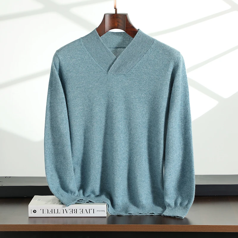 Men's Autumn Winter 100% Pure Cashmere Knitted Shawl Collar Large Size Sweater Comfortable Warm Fashionable Men's Cashmere Sweat