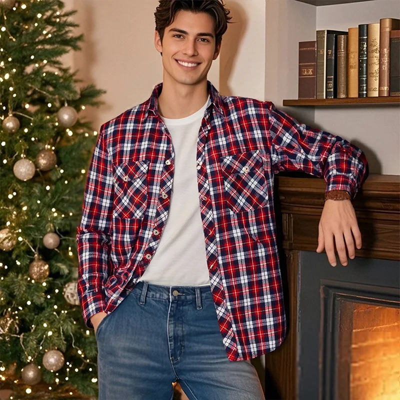 

Мужская повседневная удобная рубашка с длинными рукавами, подходит для всех сезонов, мужская клетчатая рубашка, мужская одежда европейского размера.