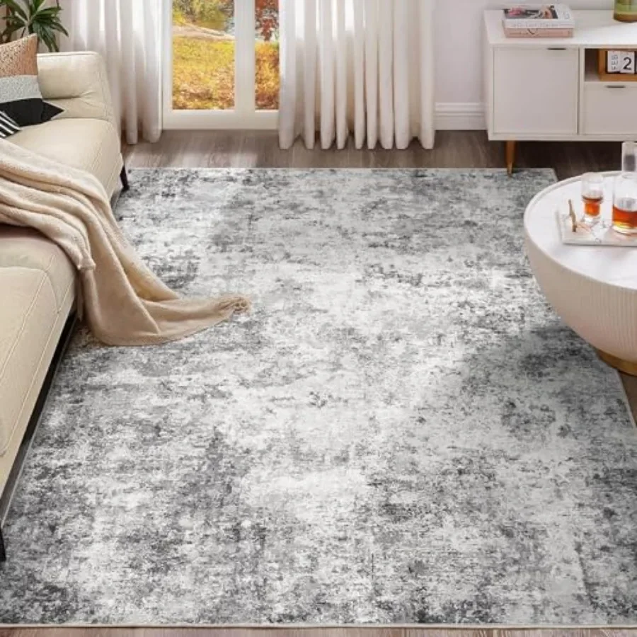 

10x14 Area Rug for Living Room Washable Neutral Modern Abstract Design Soft and Thin Large Indoor Floor Rug with NoSlip Backing