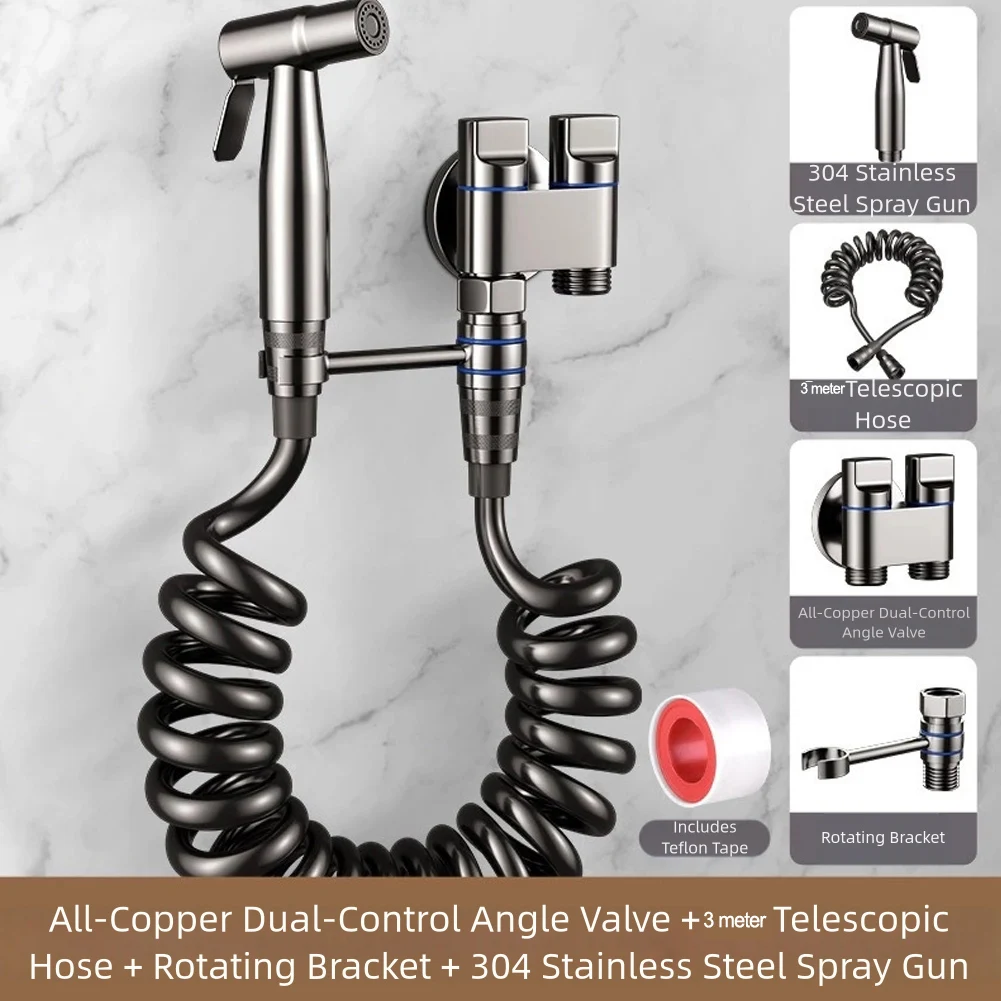 

Bathroom Accessories Toilet Bidet Spray Kit Stainless Steel with Adjustable Valve Faucet and Dual Water Outlets