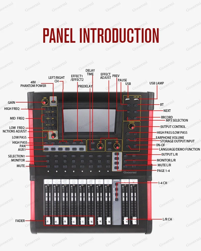 Gooermi DM12 Professional Digital Audio Mixer 12 Channel Audio Mixer Sound dj controller/audio console mixer