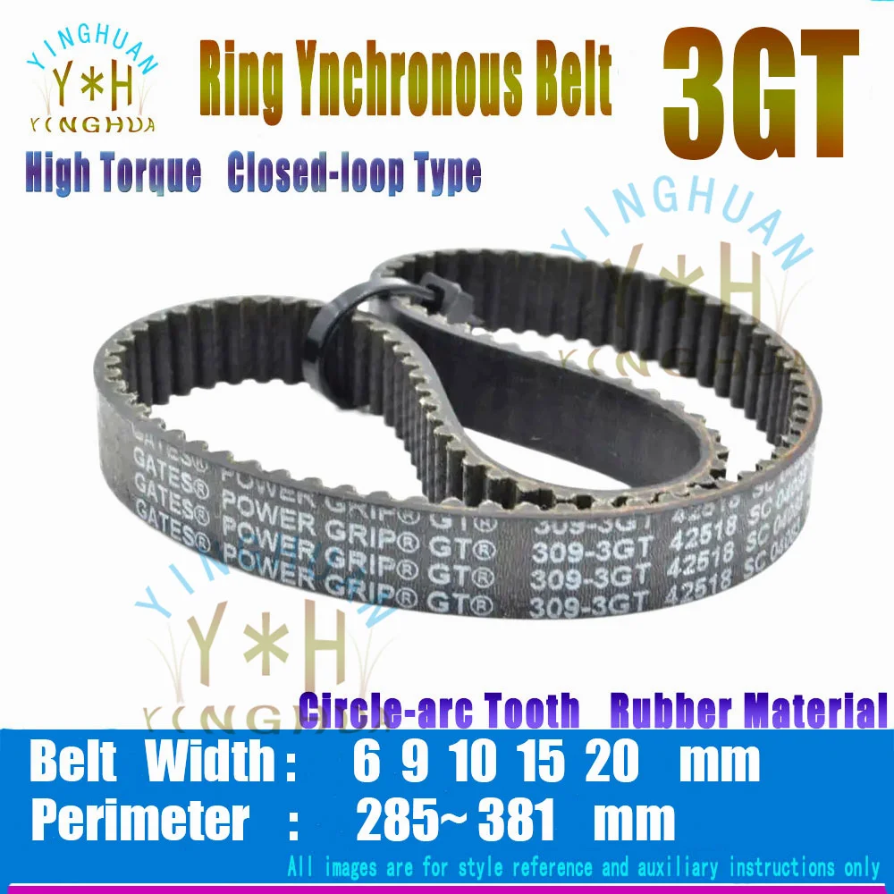 

Annular enclosed 3GT timing belt circumference Lp=285 to 381 width 6 9 10 15 20mm rubber