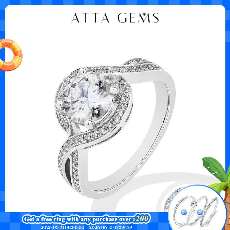 

ATTAGEMS RoundCut 1.5CT Moissanite Rings forWomen 925 Silver Certified Ring Yellow Gold Plated Engagement Wedding Luxury Jewelry