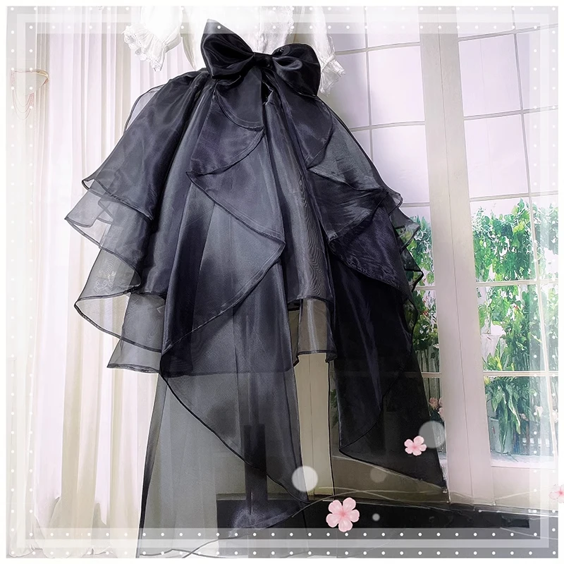 Süße kaskadierende Rüschen-Schleifenschleppe, abnehmbare Organza-Lolita-Kleiderschleppe mit Anstecknadeln