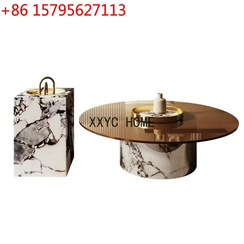 

Marble Coffee Table Style Light Luxury Modern Minimalist round Combination Living Room