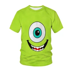 Camiseta masculina da Disney Monsters Inc impressa em 3D, camiseta infantil casual de manga curta, blusa infantil engraçada, verão, 2024