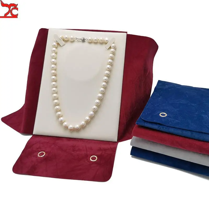 New Jewelry Necklace Holder Bag Pearl Storage Pouch Double-Sided Textured Fabric Portable Jewelry Roll Bag for Exhibitor