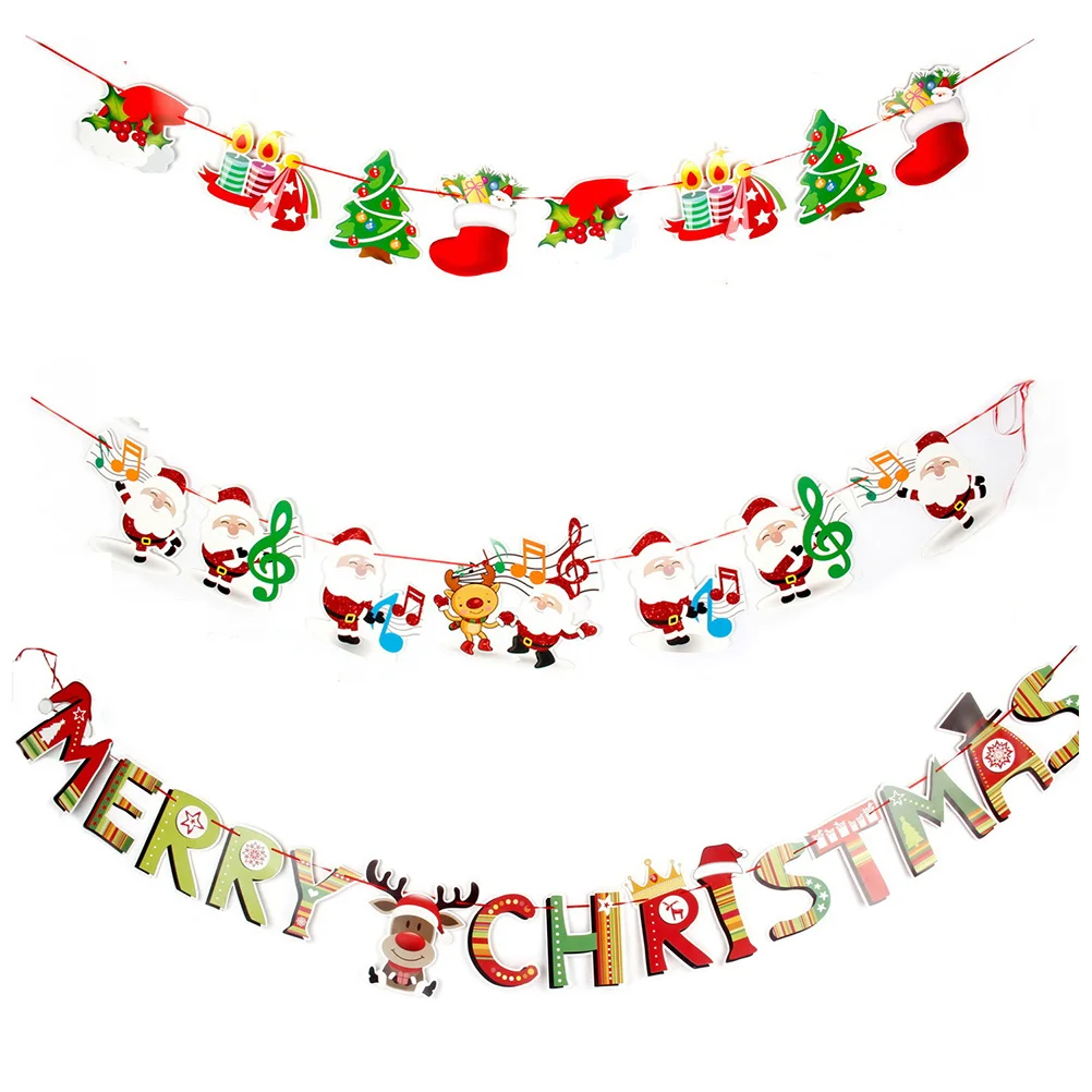 

3Pcs Christmas Bunting Banner Hanging Garland Party Decoration Paper for Wall Window Tree Outdoor Festival Supplies
