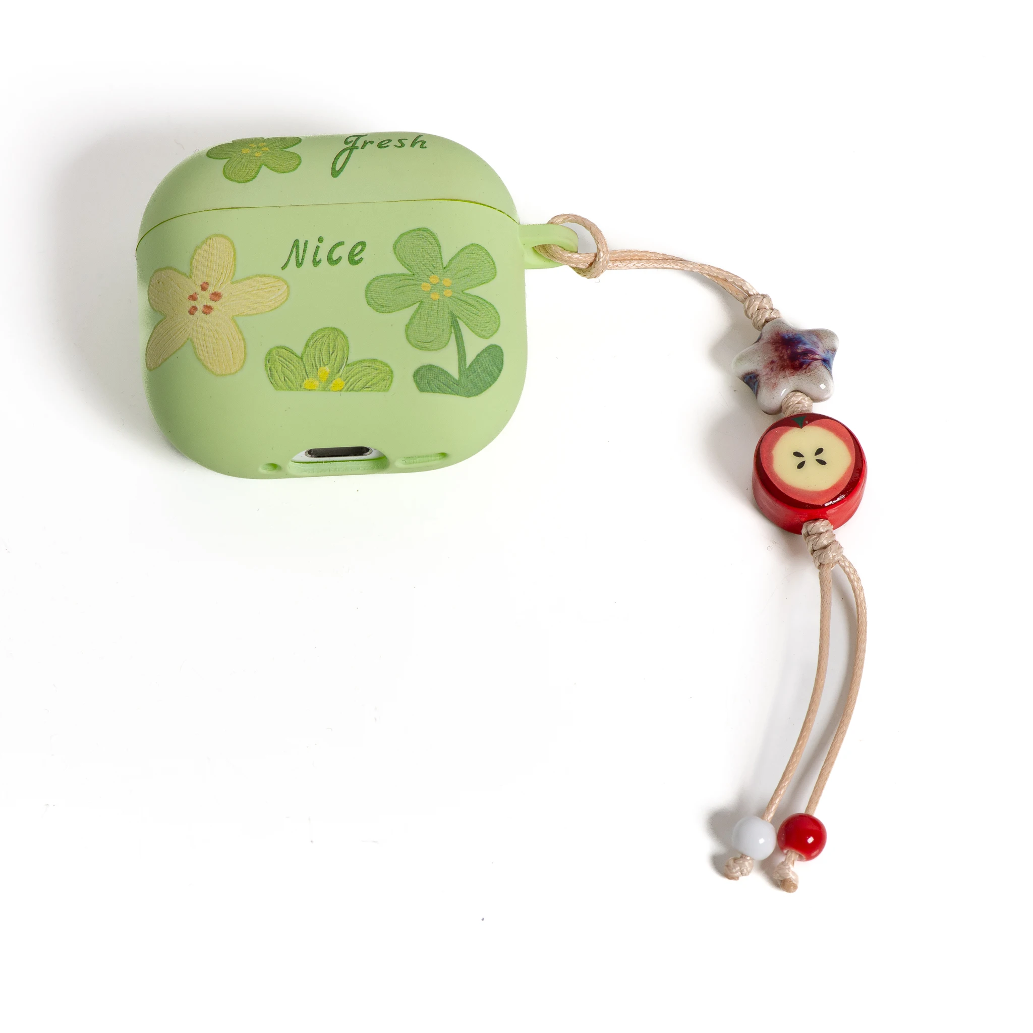 Handgefertigter Keramik-Apfel-Stern-Charm-Schlüsselanhänger im Boho-Stil, Taschenanhänger, Glücksornament S02-020
