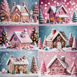 MOON.QG Christmas 2024 Photography Backdrop Child Gingerbread House Candyland New Year Photo Background Home Photographic Props