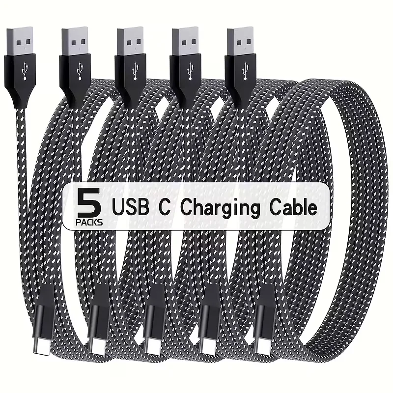 5pcs Braided USB-C Fast Charging Cable, 3.3FT Durable USB A to Type C Cord for Iphone 15/16/17, Samsung Galaxy Series, Tablets & Carplay, Black White