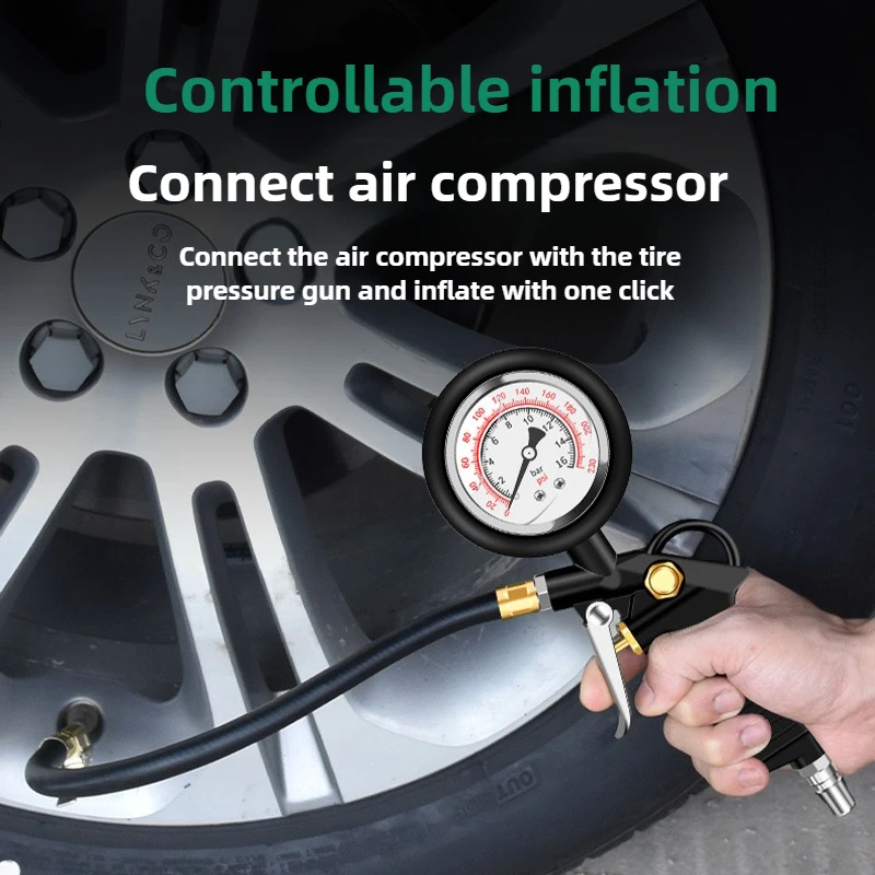 

Tire Pressure Gauge Air Pressure Gauge Car Tire Pressure Monitor Tyre Inflator with Flexible Hose ForCar Truck Motorcycle