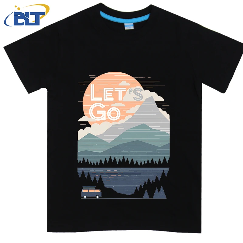 

Let's Go printed kids T-shirt, summer pure cotton short-sleeved casual top, suitable for both boys and girls