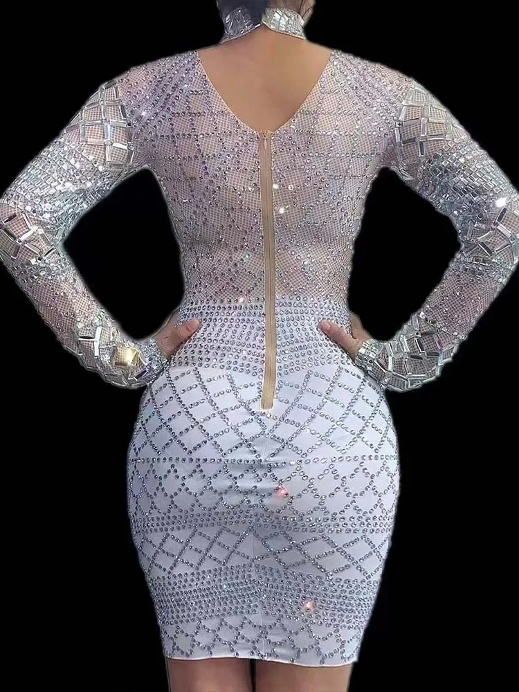 Vestido elástico de alta calidad con diamantes de imitación para mujer, ropa personalizada a la moda, 2024