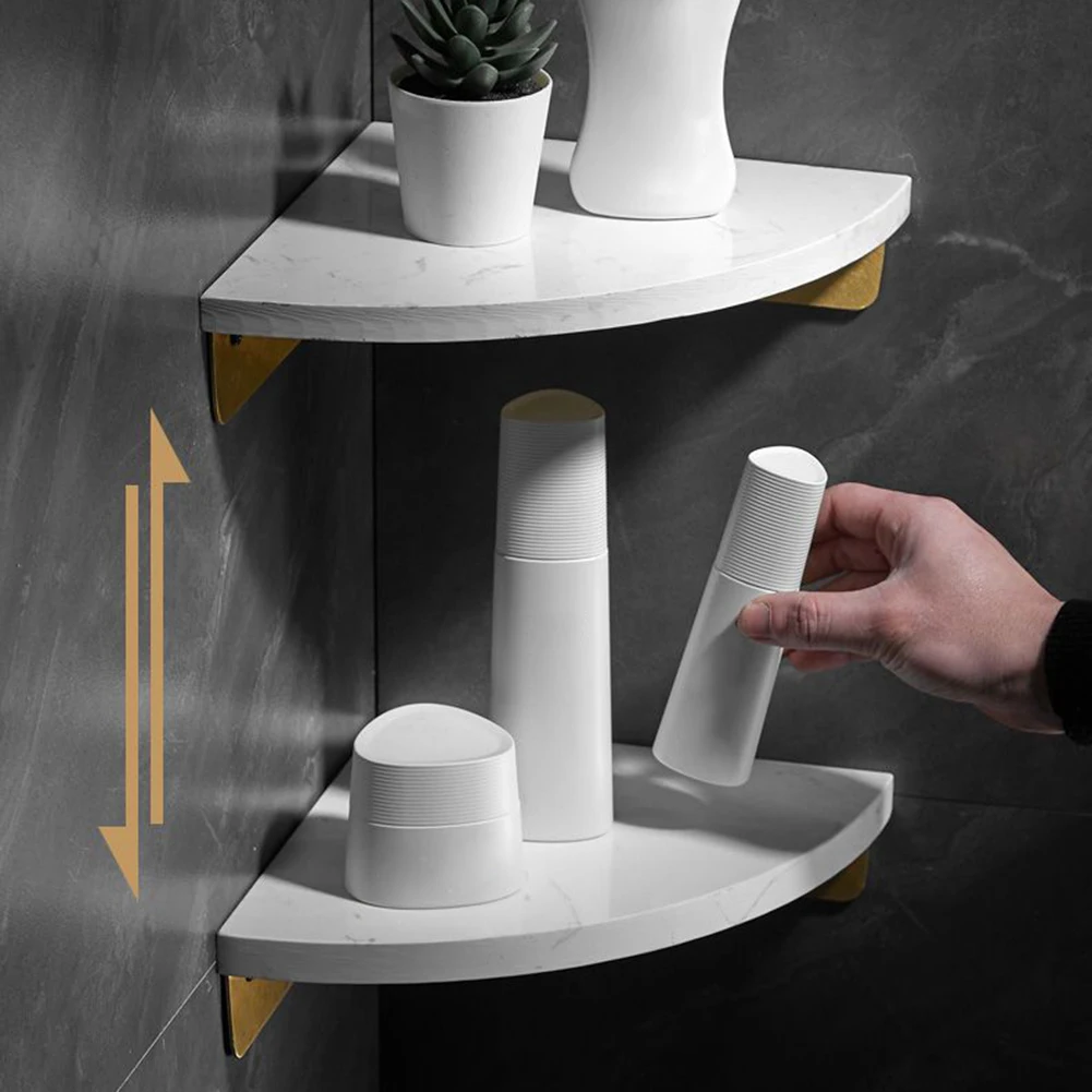 Triangle-Bathroom Shelf Organiser Corner Shower Caddy Marble Storage Rustproof Aluminum Shower Basket Adhesive Installation