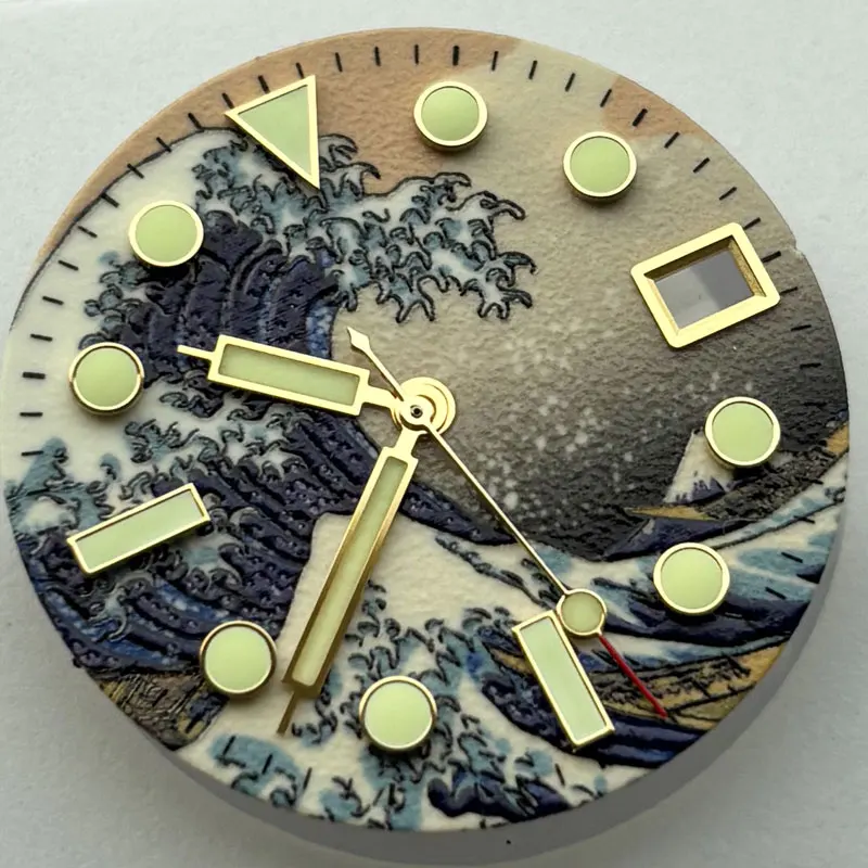 Watch Parts 28.5mm Kanagawa Wave Sterile Dial With MM200 Golden Hand Super Luminous Suitable For NH35/36 Movement