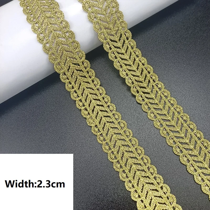 5 Yards hochwertiger hübscher goldener Spitzenbesatz, geflochtener Spitzenstoff, DIY-Kleidungszubehör, Rock, Ausschnitt, Stickerei, Spitzenbesatz