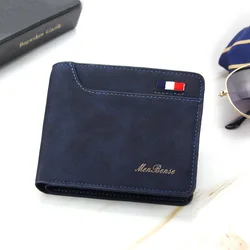New Men Short Wallets Retro Simple Card Holder Male Purse High Quality PU Leather Photo Holder Fashion Casual Men's Wallet