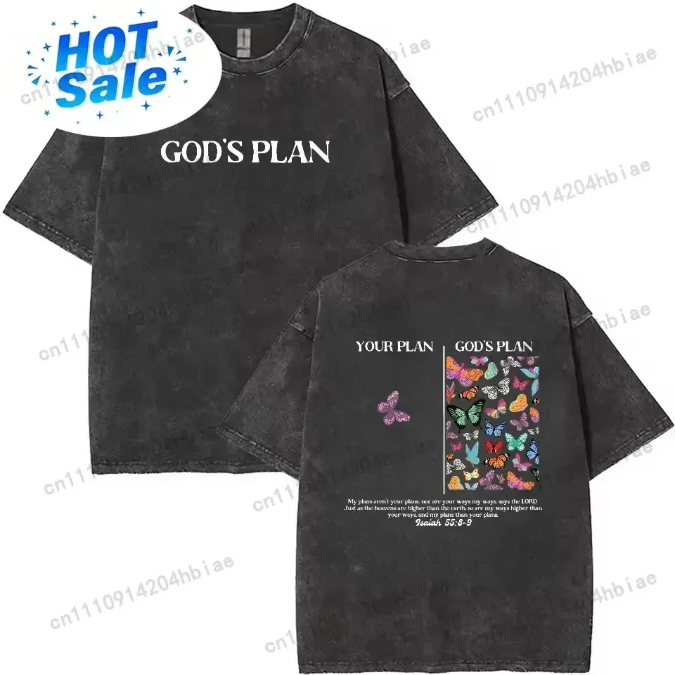 [ New Collection For Women ] God's Plan Unisex Washed T-Shirt, Christian t shirts, Vintage 90s Graphic Tee, Gift Top Womenswear