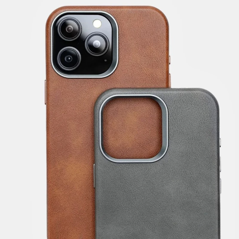 

Case For iPhone 16 Pro Max 15 14 13 Case Simple For MagSafe Magnetic Luxury Vintage Style Leather Phone Cover Shockproof Bumper