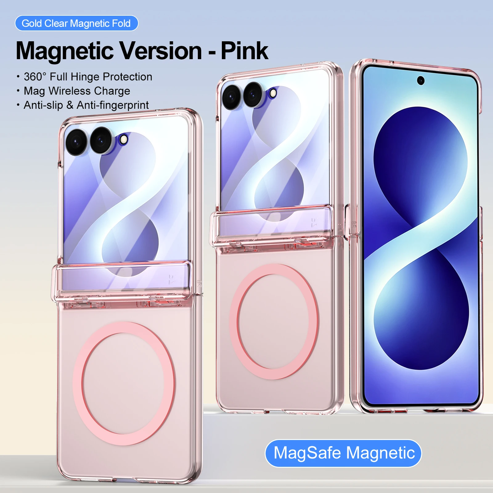 Magnetic Case For Samsung Galaxy Z Flip 8 7 6 5 4 Hinge Full Cover Built‑in Glass Screen Protector Anti‑Yellow Clear Shockproof