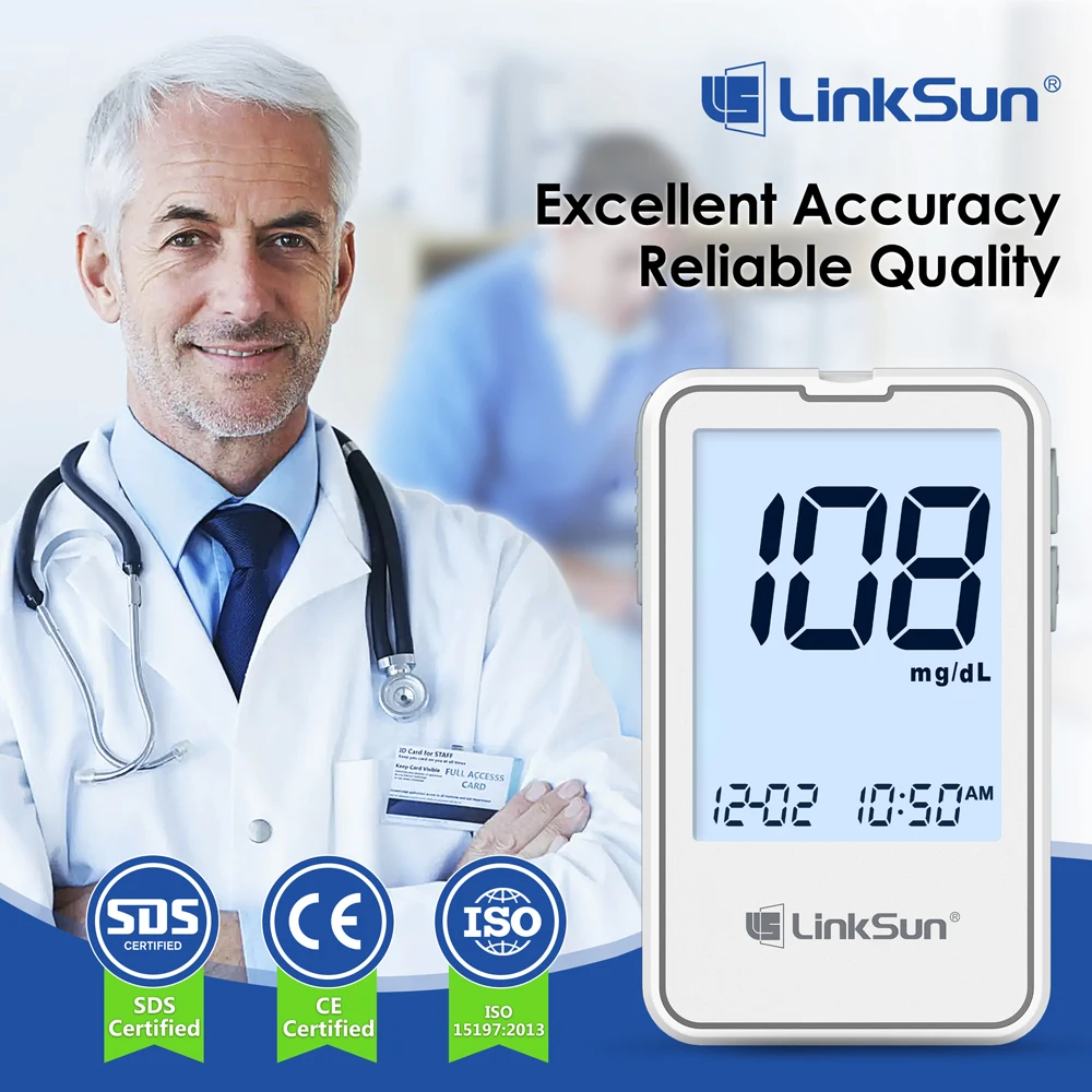 Linksun Misuratore di glicemia G-425-2 con strisce reattive Glucosemetro Kit di test digitale per il diabete Sistema di monitoraggio della glicemia nel sangue