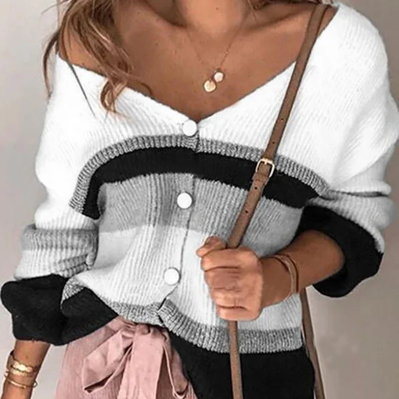 

Women Bohemian Autumn Winter Coat Long Sleeve Boho Vintage Cardigans 2021 V-Neck Striped Button-down Cardigan Female Clothes New