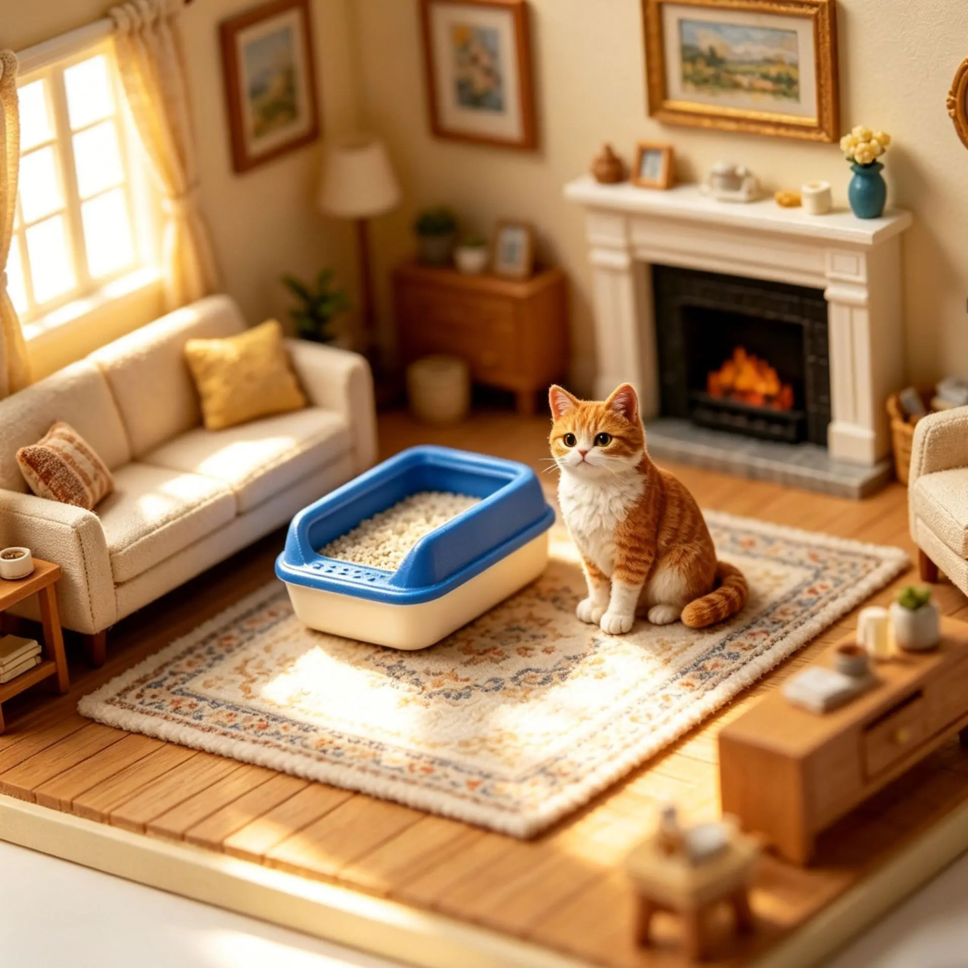 Mini Cat Litter Box Model with Scoop Dollhouse Miniature Pet Accessories Realistic Scene Props Desktop Decoration Home Decor