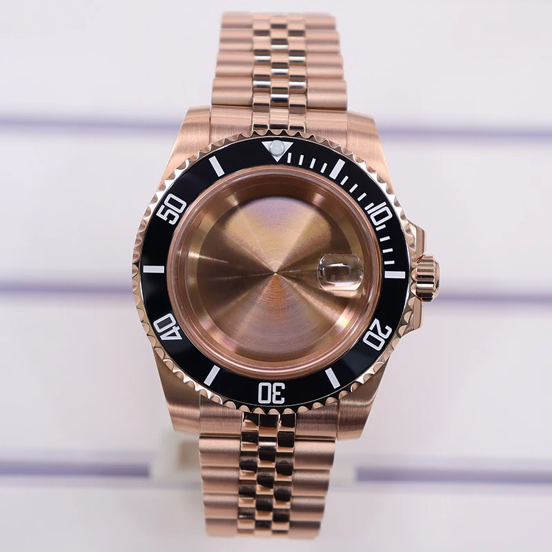 Roségold 40mm NH35 Uhrengehäuse Wasserdicht für NH35 SUB NH36 GMT NH34 NH70 NH72/Miyota 8215/ETA 2824 Gehäuse Jubilee-Armband 20mm – Detail 3