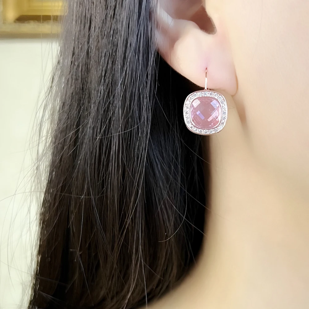 Różowe kwadratowe kolczyki wiszące Cosmo New Europe Style Fine Jewelry dla kobiet Romantyczny prezent ze srebra próby 925 — zdjęcie 6