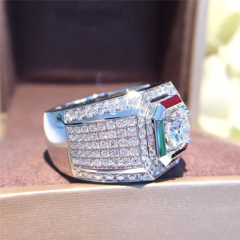 Anelli da uomo 925 Sterling Silver 3ct simulato diamante fidanzamento fedi nuziali zaffiro gioielli taglia 8-13 regalo ragazzo