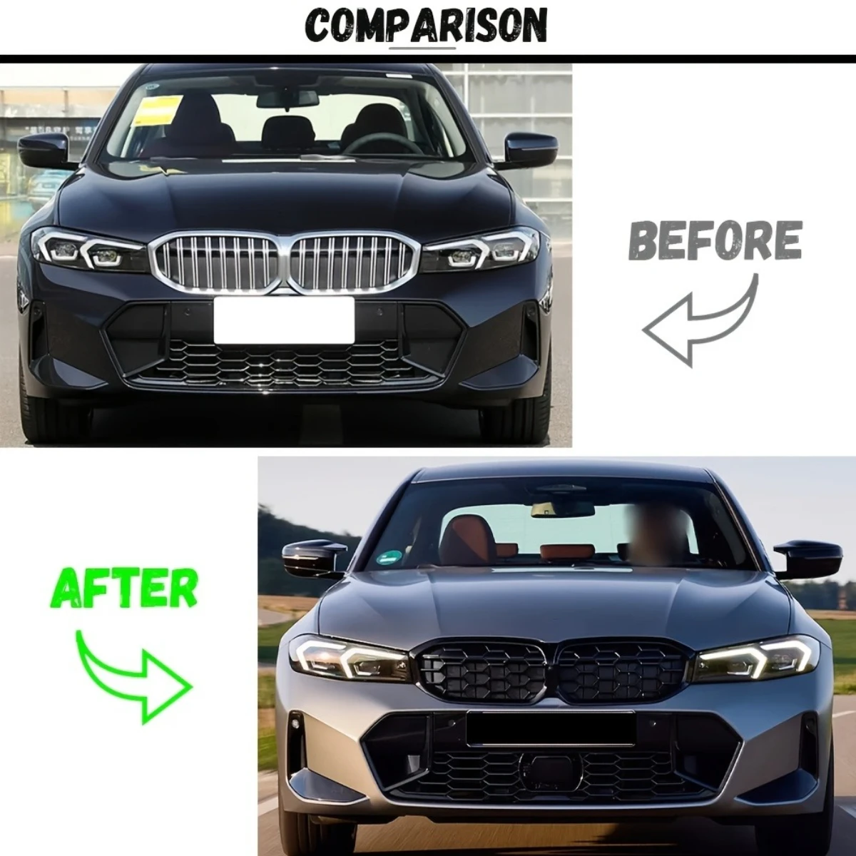Replacement Car Front Bumper Racing Grille For BMW 3 Series G20 G21 G28 LCI 2023+ 330i 320d M340i Diamond Style Car Front Grill view 4
