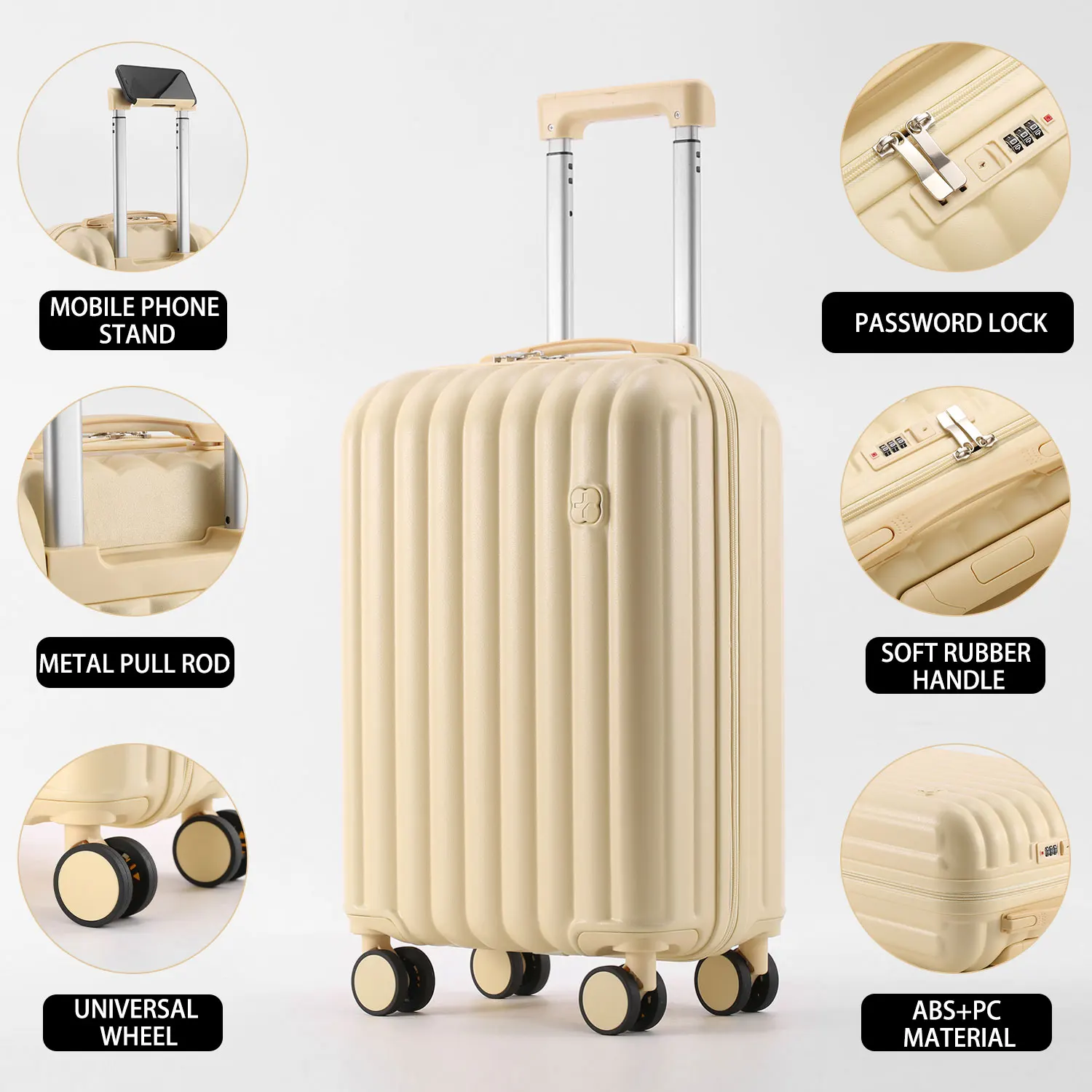 Maleta de corta distancia de alto valor ABS+PC Maleta de viaje 360 °   Rueda universal lisa con soporte para teléfono móvil equipaje 20"24"