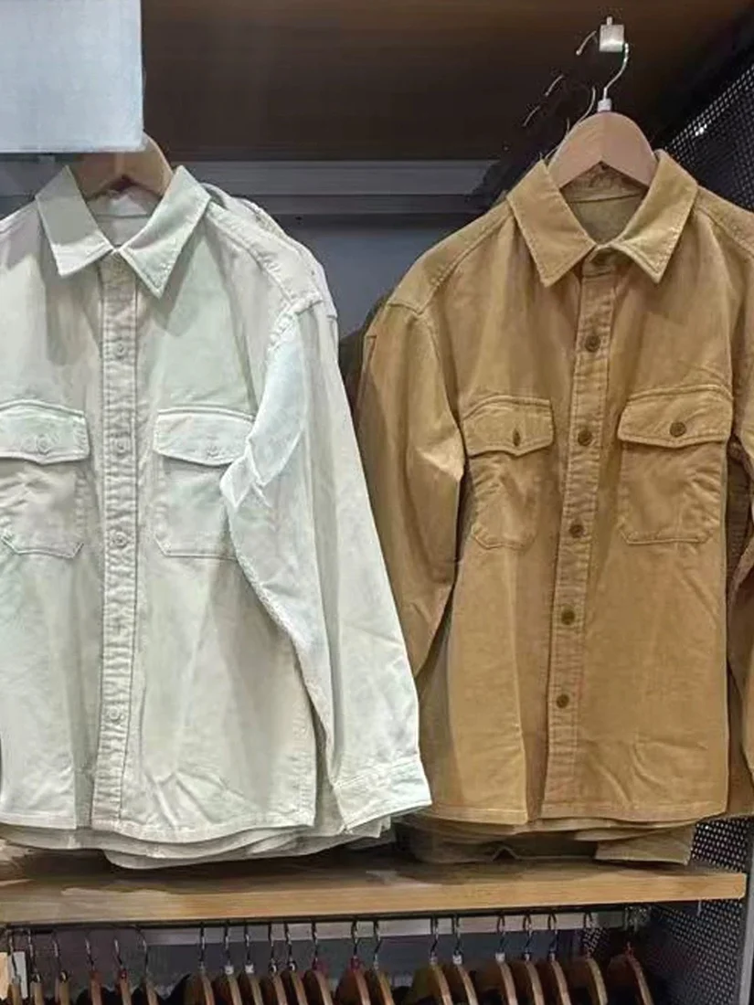 

Men's Corduroy Work Shirt Long Sleeve Double Pocket Flip Cover European Style Breathable Spring Autumn Wear for Young Men